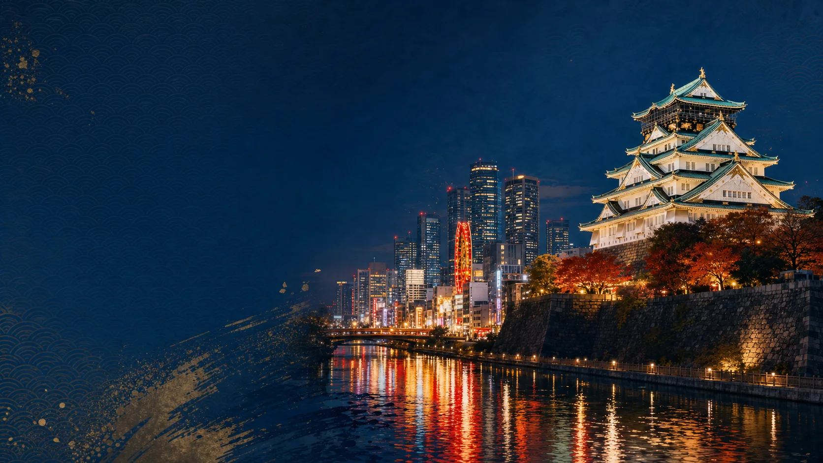 Illustrated Osaka travel panorama